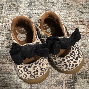 Stride Rite Leopard Print Kids Shoes with Black Bow